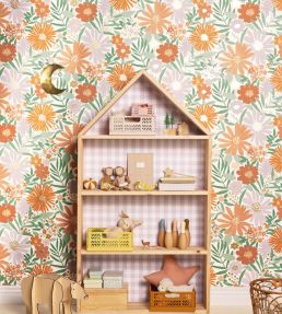Marguerite Wallpaper by Caselio Blanc vert parme