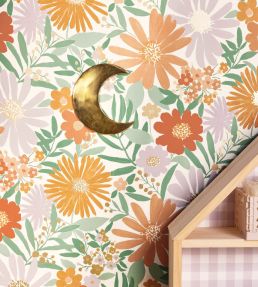 Marguerite Wallpaper by Caselio Blanc vert parme