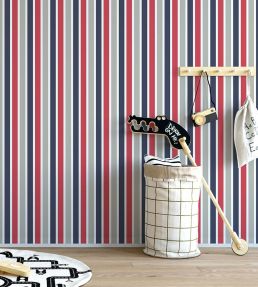 Medium Block Stripe Wallpaper by Today Interiors Red/Navy