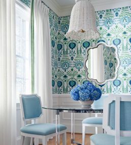 Mendoza Suzani Wallpaper by Thibaut Blue and White