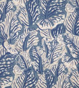 Millie Feuilles Performance Fabric by Christopher Farr Cloth Blue