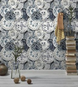 Delftware Wallpaper by MINDTHEGAP Indigo,White
