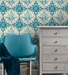 Longwy Wallpaper by MINDTHEGAP Blue,Taupe