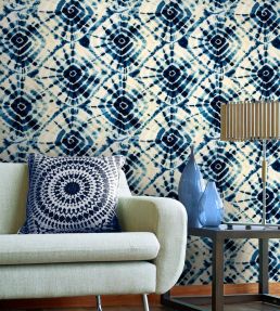 Shibori Swirls Wallpaper by MINDTHEGAP Blue,White