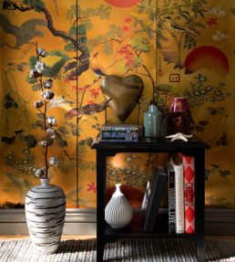 Byobu Metallic Edition Mural by MINDTHEGAP Green, Red, Gold