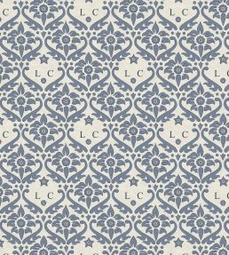 Monogram Damask Fabric by Warner House Blue