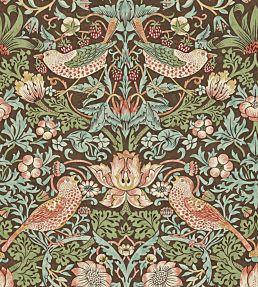 Strawberry Thief Wallpaper by Morris & Co Chocolate/Slate