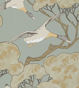 Flying Ducks Wallpaper by Mulberry Home Slate Blue