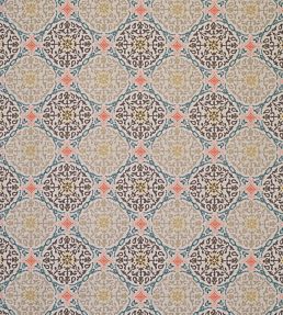 La Moulade Fabric by Nina Campbell Beige/Teal/Chocolate