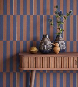 Offset Stripe Wallpaper by Eijffinger Brown/Indigo