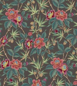 Oriental Peony Fabric by Warner House Charcoal