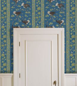 Ostrich Stripe Wallpaper by Josephine Munsey Bright Blue