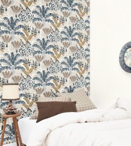 Palmeraie Wallpaper by Caselio Bleu Indigo Camel