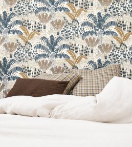 Palmeraie Wallpaper by Caselio Bleu Indigo Camel