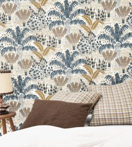 Palmeraie Wallpaper by Caselio Bleu Indigo Camel