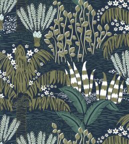 Palmeraie Wallpaper by Caselio Bleu Nuit Olive