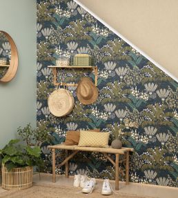 Palmeraie Wallpaper by Caselio Bleu Nuit Olive