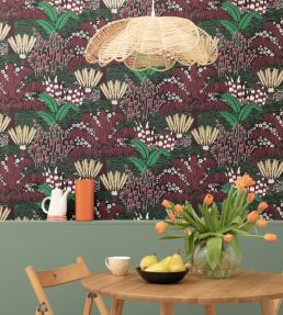 Palmeraie Wallpaper by Caselio Noir Bordeaux