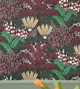 Palmeraie Wallpaper by Caselio Noir Bordeaux