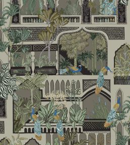 Peacock Arches Wallpaper by Josephine Munsey Mushroom Grey