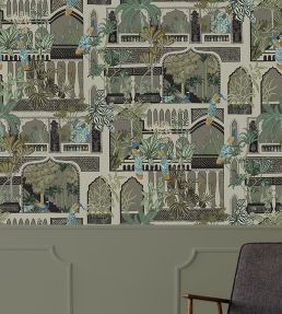Peacock Arches Wallpaper by Josephine Munsey Mushroom Grey