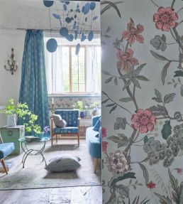 Peacock Toile Scene 1 Mural by Designers Guild Sky Blue