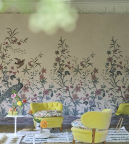 Peacock Toile Scene 1 Mural by Designers Guild Parchment