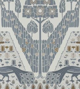 Peacock Topiary Wallpaper by 1838 Wallcoverings Monochrome