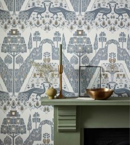 Peacock Topiary Wallpaper by 1838 Wallcoverings Monochrome