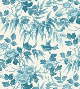 Peonies Fabric by Warner House Teal