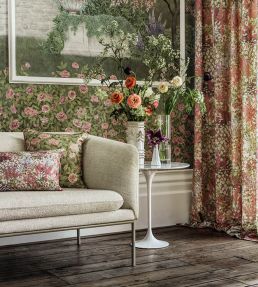 Petite Fleur Linen Union Fabric by Cole & Son Cerise & Eau de Nil