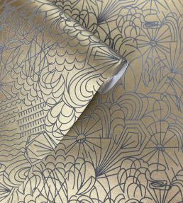 Pop Lustre Wallpaper by Erica Wakerly Grey Flock/Gold Lustre