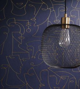 Portrait Wallpaper by Casadeco Bleu / Beige