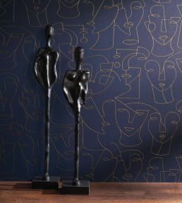 Portrait Wallpaper by Casadeco Bleu / Beige