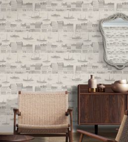 Postcard to Inger Wallpaper by Mini Moderns Weathered Cedar