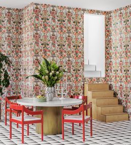 Protea Garden Wallpaper by Cole & Son Olive Green & Tangerine on White