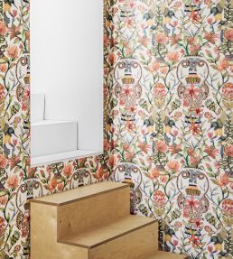 Protea Garden Wallpaper by Cole & Son Olive Green & Tangerine on White