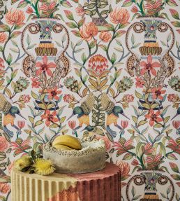 Protea Garden Wallpaper by Cole & Son Olive Green & Tangerine on White