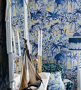 Rhodes Wallpaper by MINDTHEGAP Indigo Yellow