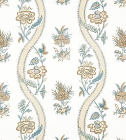 Ribbon Floral Fabric by Thibaut Beige and Spa Blue