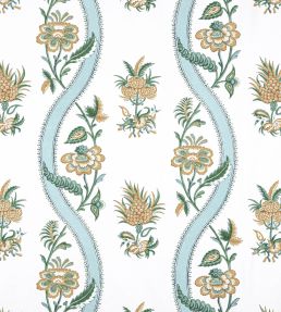 Ribbon Floral Fabric by Thibaut Seaglass and Gold