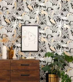 Riviera Wallpaper by Caselio Noir Cuivre