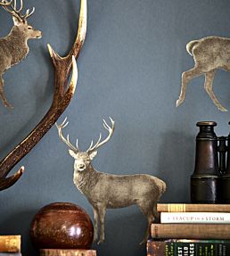 Evesham Deer Wallpaper by Sanderson Silver Grey