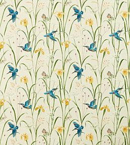 Kingfisher And Iris Fabric by Sanderson Azure/Linen