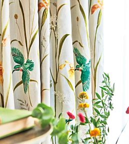 Kingfisher And Iris Fabric by Sanderson Azure/Linen