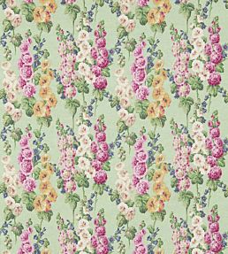 Hollyhocks Fabric by Sanderson Mint/Pink