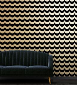 Scoop Lustre Wallpaper by Erica Wakerly Black Flock/Gold Lustre