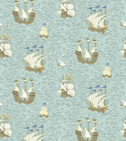 Ships Wallpaper by Josephine Munsey Light Blue