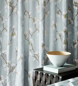 Snow Flower Fabric by Jane Churchill Aqua/Lime