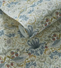 Strawberry Thief Wallpaper by Clarke & Clarke Linen/Plum
